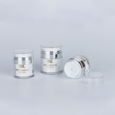 Cosmetic 15ml 30ml 50ml Airless Jar Round Shape Plastic Packaging Screen Printing Carton Box Cosmetic Container